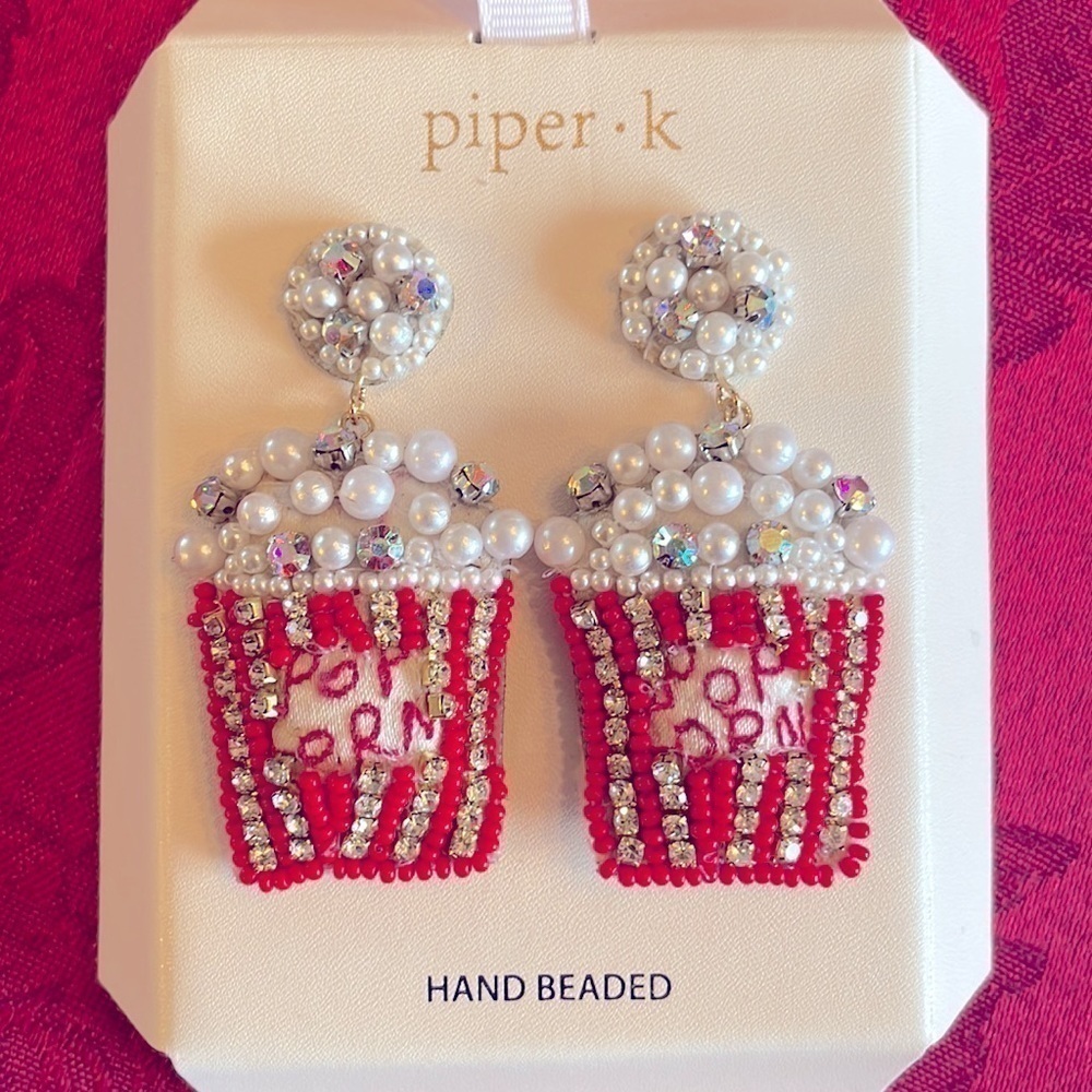 Brand New Piper K Hand Beaded Movie Popcorn Drop Earrings